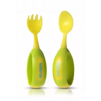 Kidsme 9853 LI babybestekset, lepel en vork, limoen, vanaf 9 maanden