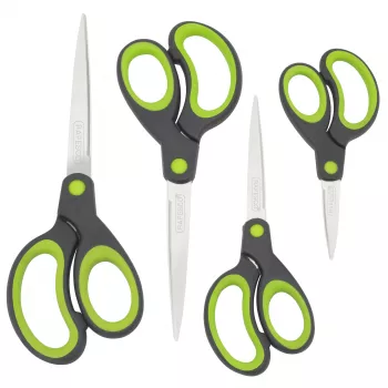 Rapesco Soft Grip scharenset, 4 delen, roestvrijstalen bladen, ergonomische grepen, 21cm/17cm/13cm/9cm, zwart/grijs 1576