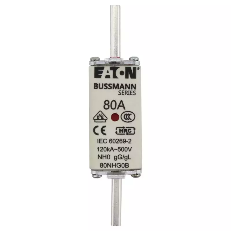 Eaton 80NHG0B NH-zekering maat 0, 80 A, 500 V AC, gG, mechanische indicator, 3-pack