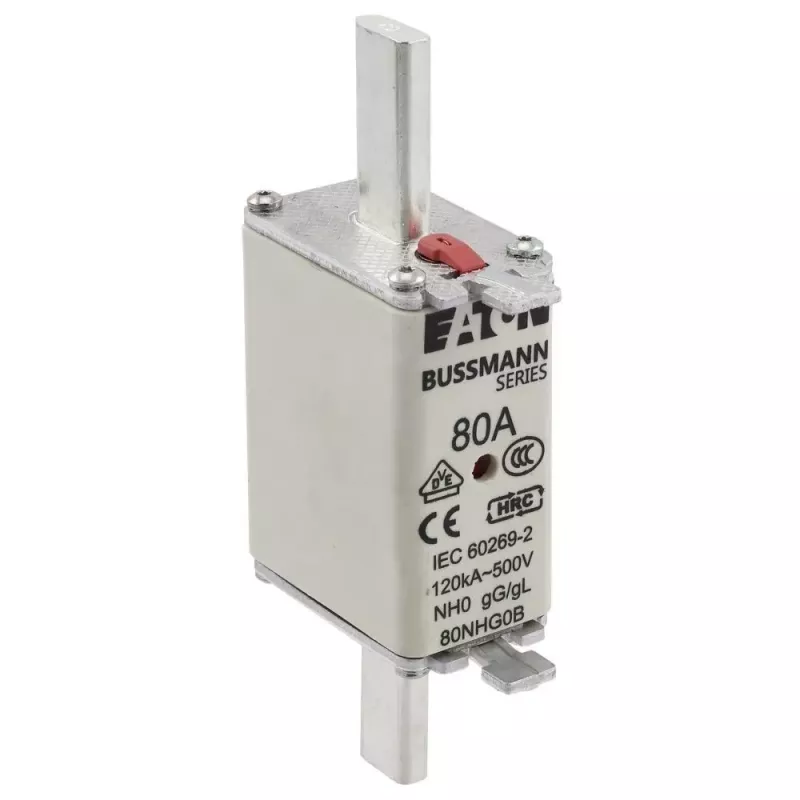 Eaton 80NHG0B NH-zekering maat 0, 80 A, 500 V AC, gG, mechanische indicator, 3-pack