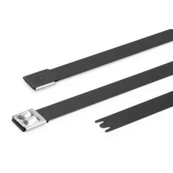 HellermannTyton MBT14XHFC-SS316/SP-BK RVS-kabelbinder, kogelvergrendeling, zwart polyester gecoat, 360mm x 7,9mm, UV-gestabiliseerd, 1 st. 111-00299