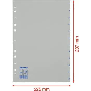 LEITZ Esselte kunststof register, genummerd 1-12, A4, wit, universele perforatie, 10 sets (100153)