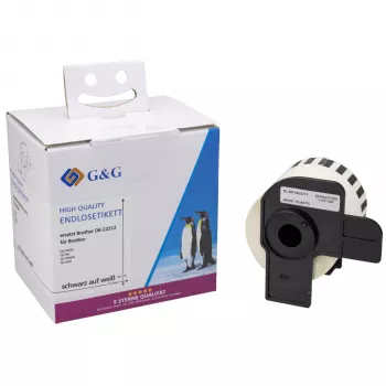 G&G etikettenrol compatibel met Brother DK-22212 62 mm x 15,24 m witte film permanent universeel 15201