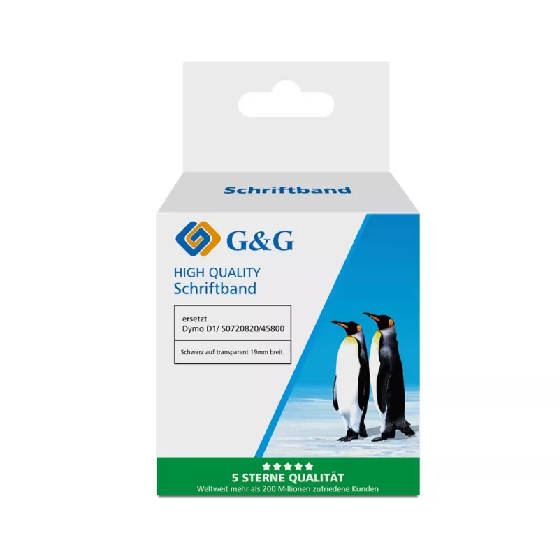 G&G compatibel Dymo D1 labelband 19mm x 7m zwart op transparant (5DY45800-TD)