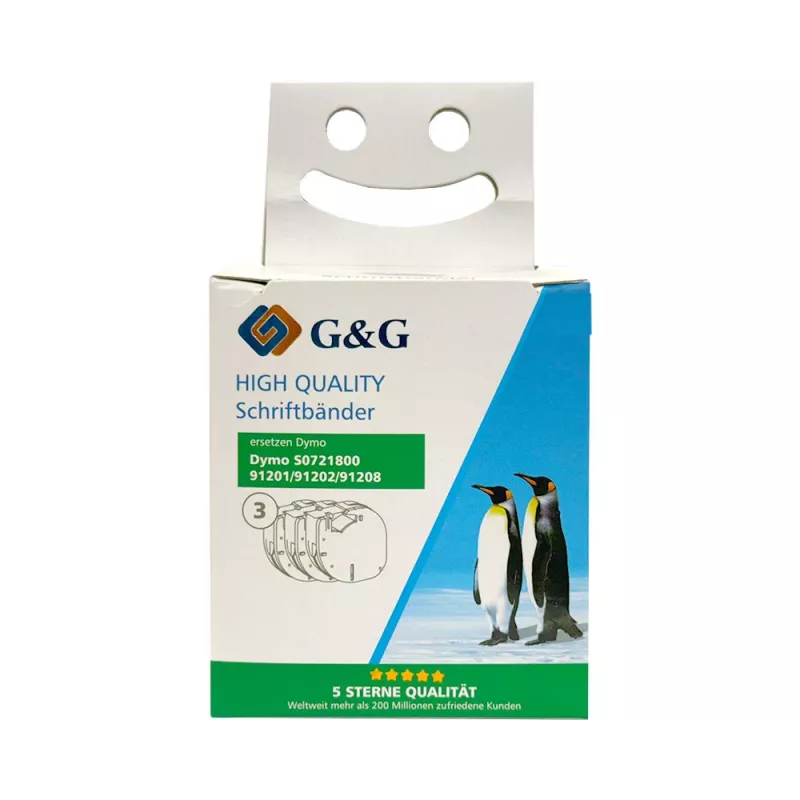 G&G TD-RL-D-91201/2/8-3P labeltape-set, 12 mm, 3-pack (wit, geel, zilver op zwart), compatibel met DYMO D1