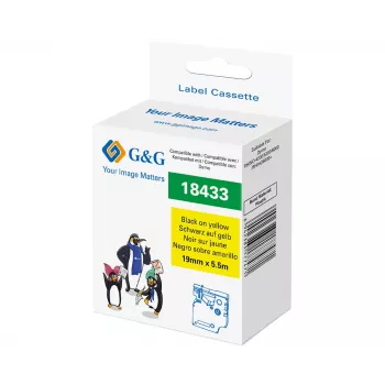 G&G vinyl labeltape 19mm x 5,5m zwart op geel voor Dymo D1 RL-D-Vi-18433-BK/YE-19MM*5.5M