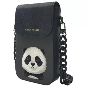 Nimmy Big Eyed Pet 2.0 Panda schoudertas voor telefoon - zwart PU-leer