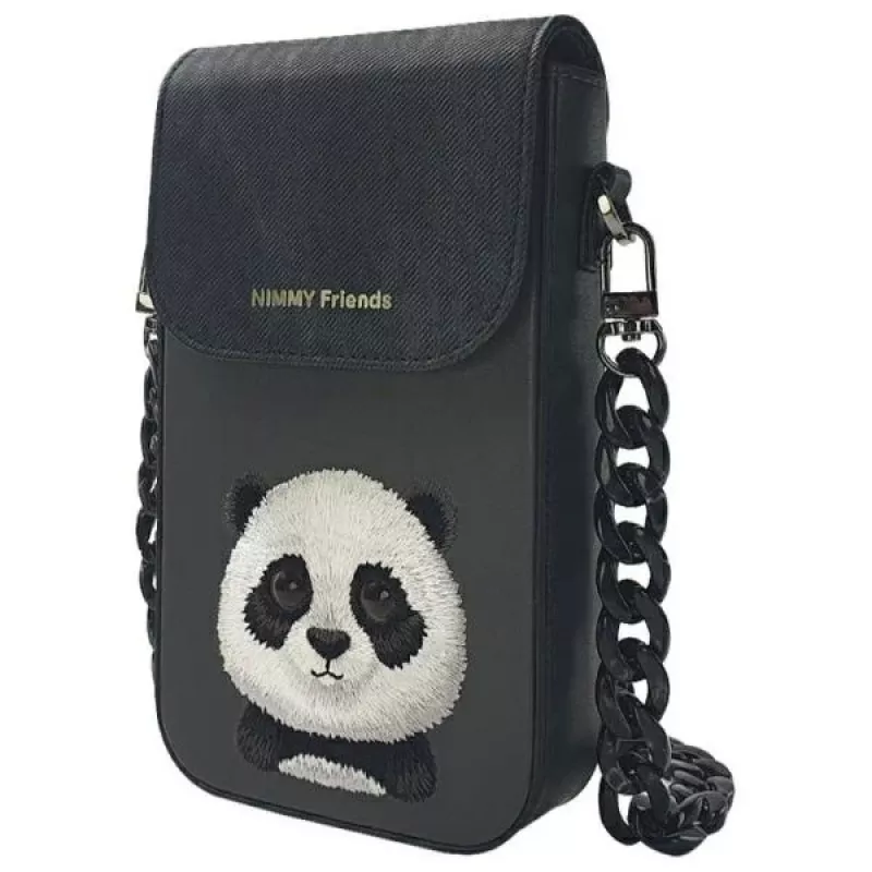 Nimmy Big Eyed Pet 2.0 Panda schoudertas voor telefoon - zwart PU-leer