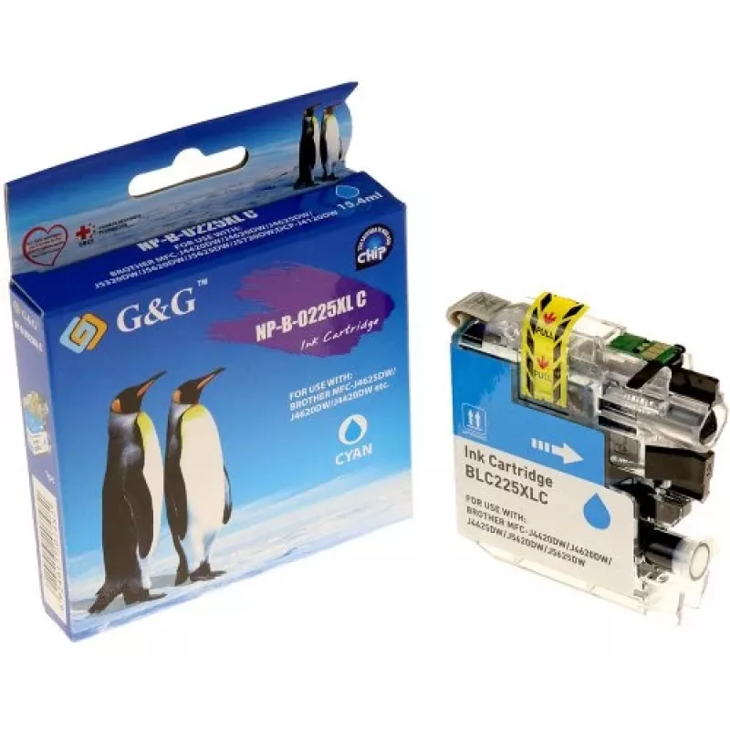 G&G Compatible Brother LC-225XLC Cyaan inktpatroon met hoge capaciteit (14536)