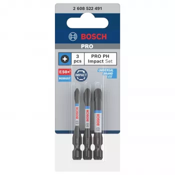 Bosch 2608522491 Phillips PH2 bitset, 3 stuks, 25 mm, 1/4 inch zeskantschacht