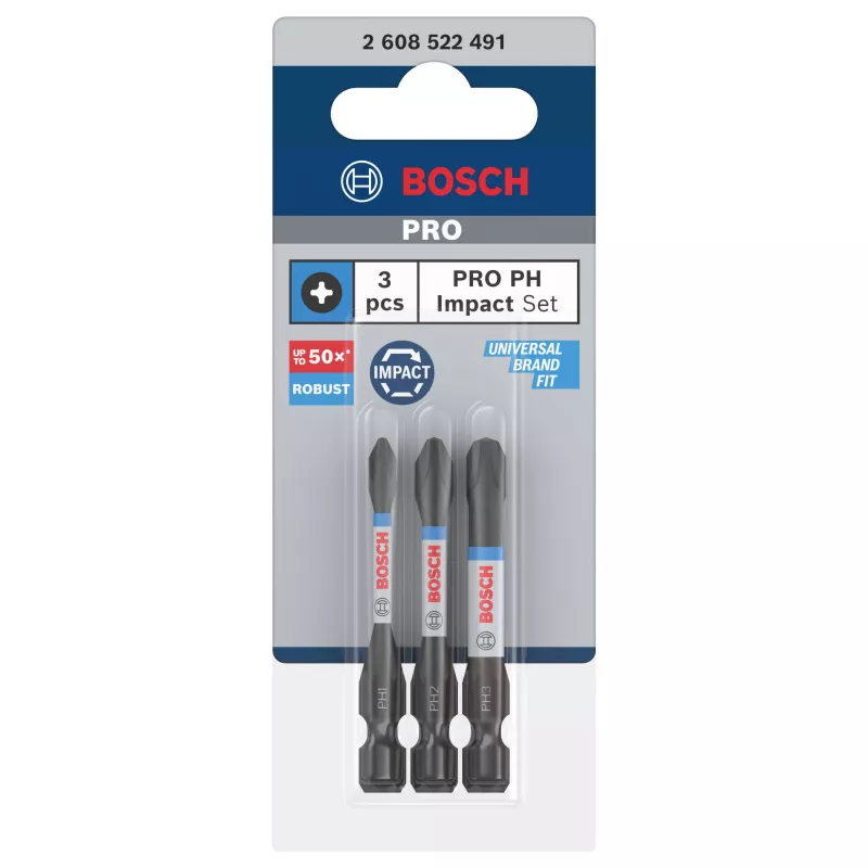 Bosch 2608522491 Phillips PH2 bitset, 3 stuks, 25 mm, 1/4 inch zeskantschacht