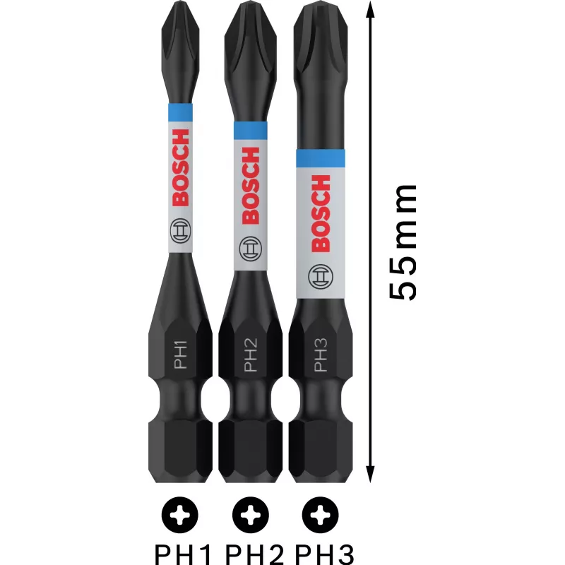 Bosch 2608522491 Phillips PH2 bitset, 3 stuks, 25 mm, 1/4 inch zeskantschacht