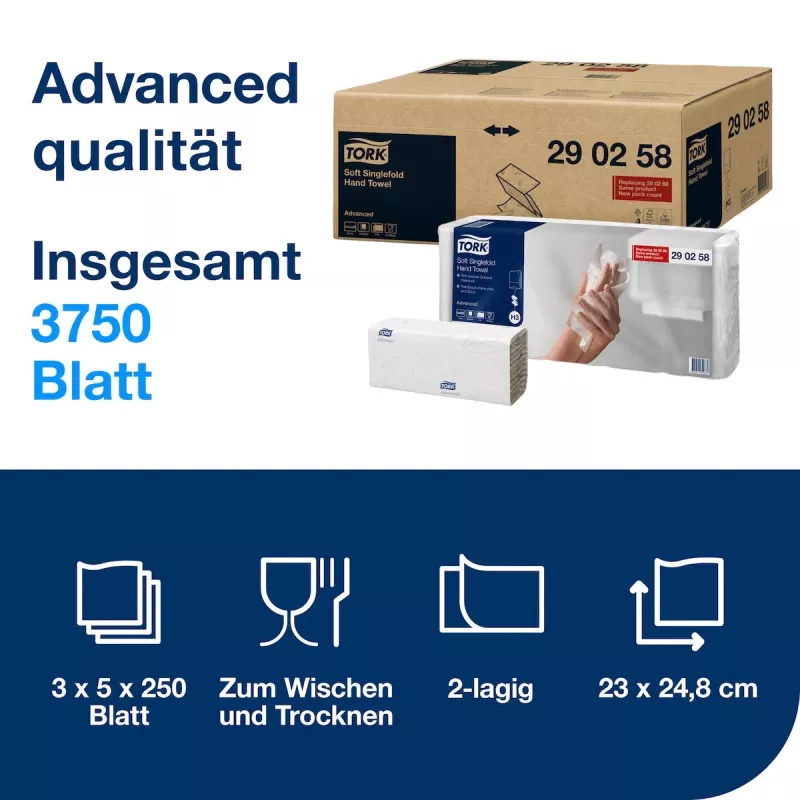 Tork Advanced H3 Z-vouw handdoeken 2-laags wit (290258) – 3750 handdoeken
