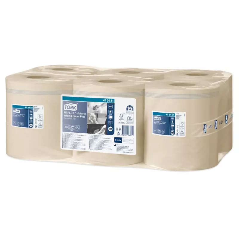 Tork Reflex Advanced M4 centrefeed poets papierrollen, 2-laags, naturel, 429 vel, 6 rollen 473481