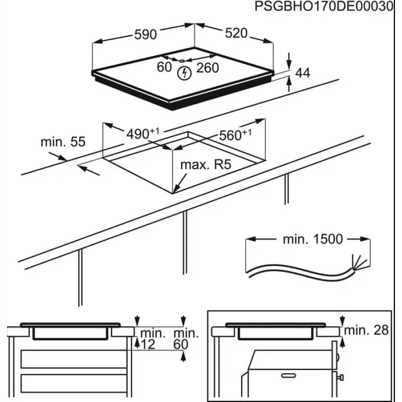 Electrolux LIR60433B 60 cm inductiekookplaat, 4 zones, touch-control, zwart