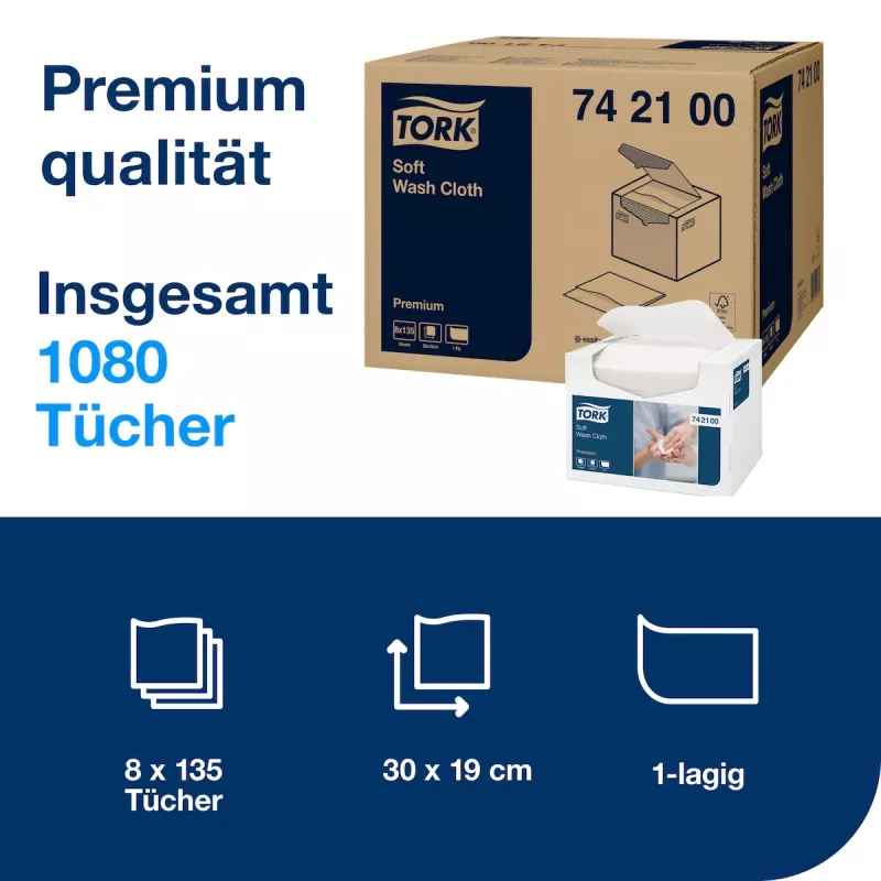 Tork Premium Soft washandjes 1-laags wit, 1080 doekjes (742100)
