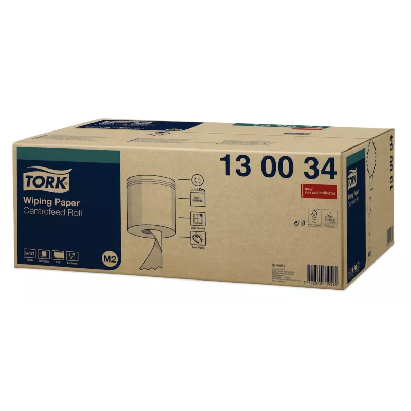 Tork Premium M2 centrefeed reinigingspapierrollen wit, 1-laags, 471 vellen, 6 rollen (130034)