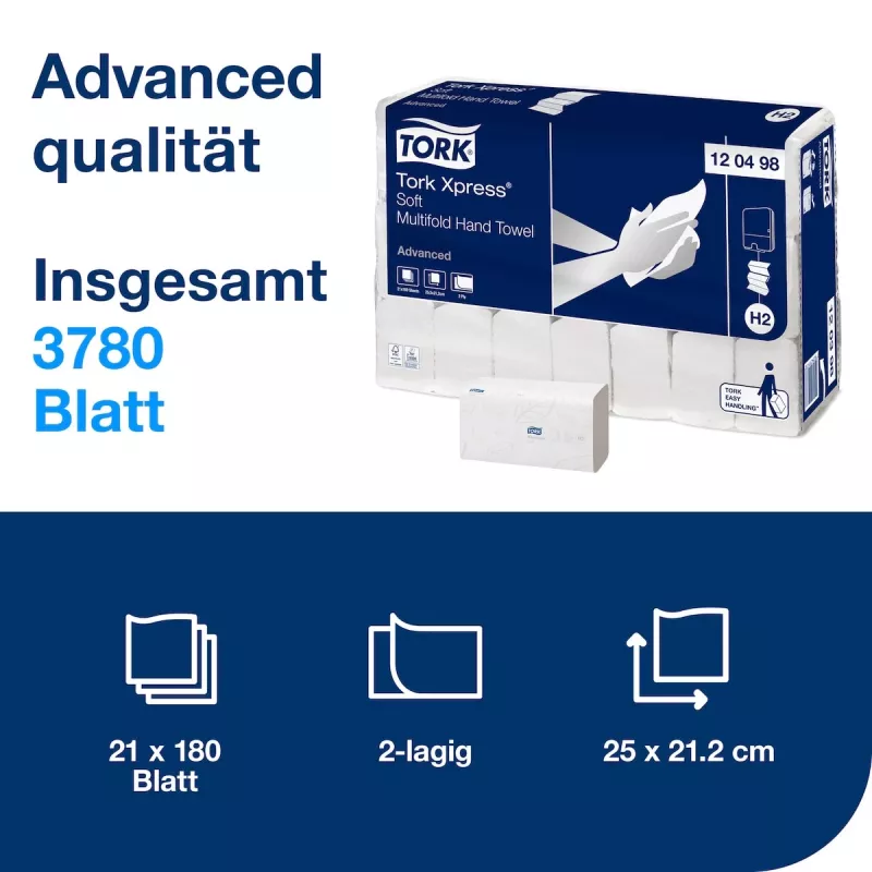 TORK Xpress Soft H2 Advanced interfold 2-laags papieren handdoeken, wit, 3780 vellen (120498)