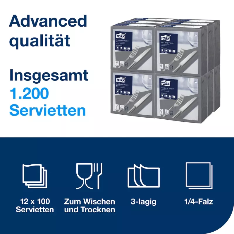 TORK Soft Dinner Advanced antraciet 3-laags servetten 39 x 39,5 cm, 100 stuks (509401)