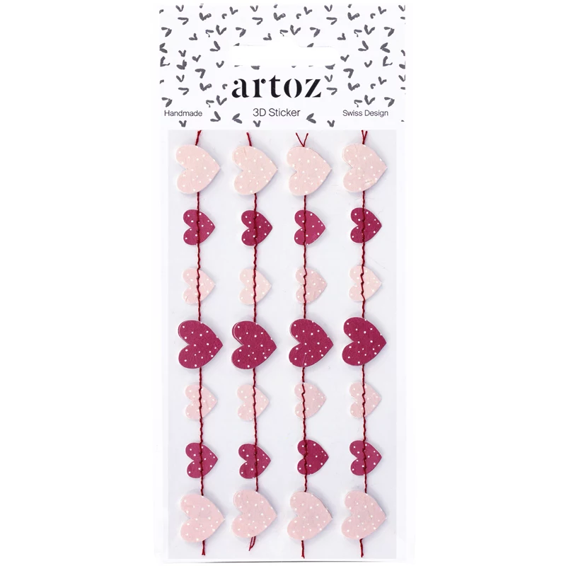 Artoz 3D hart slinger papierstickers, 6 stuks 185560-97