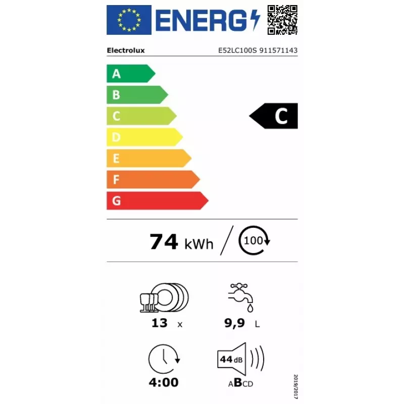 Electrolux E52LC100S volledig geïntegreerde vaatwasser, 60 cm, 13 couverts, AirDry, invertermotor, energie-efficiëntieklasse D