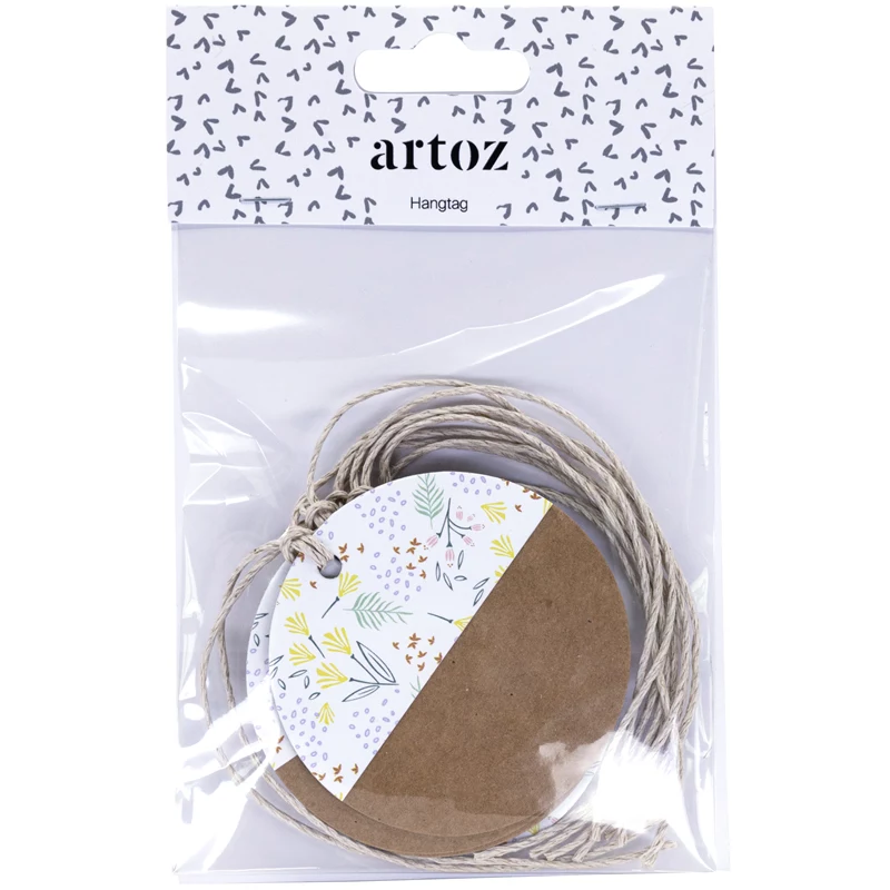 Artoz papier cadeaulabels bruin wit hangtag set kraft rond 6,5 cm 6 stk. (144500-255)