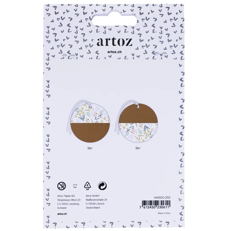 Artoz papier cadeaulabels bruin wit hangtag set kraft rond 6,5 cm 6 stk. (144500-255)