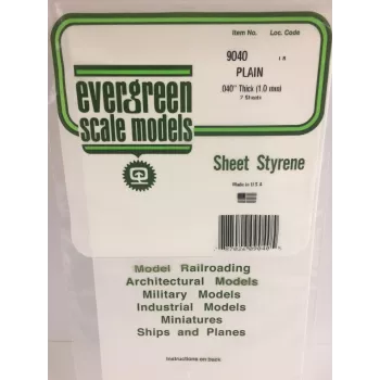 Evergreen polystyreenplaat 300 mm x 150 mm x 1,00 mm, 2-pack, wit 9040