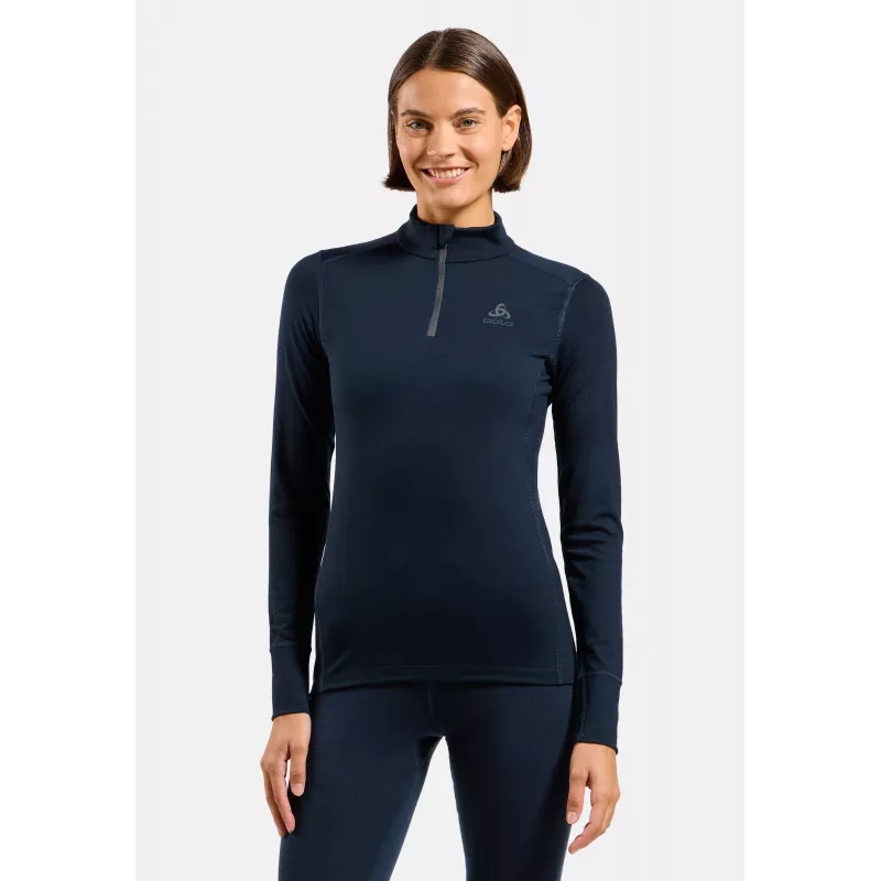 Odlo dames Merino 200 BL top coltrui lang mouw half zip baselayer - Dark Sapphire, maat M
