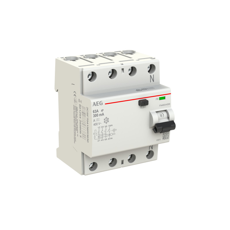 AEG BUSCH JAEGER FN463/A300 aardlekschakelaar, 4P, 63A, 300mA, type A 2CSF704156R3630