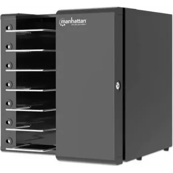MANHATTAN desktop-oplaadkast met 7 CEE 7/3 stopcontacten, afsluitbaar, 250 J overspanningsbeveiliging, zwart (181280)