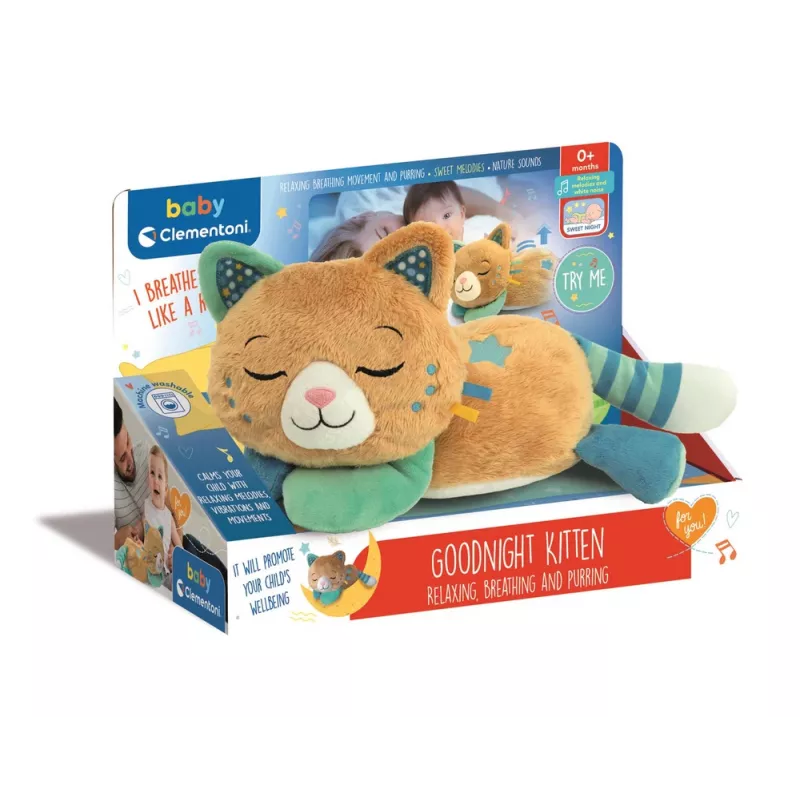 Clementoni Purring Cat Morpheus knuffel - interactief sensorisch babyspeelgoed, grijs en wit, vanaf 6 maanden