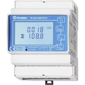 Finder 7E.85.8.400.0310 eenfasige digitale energiemeter, directe aansluiting, klasse B, S0-impulsuitgang, DIN-rail