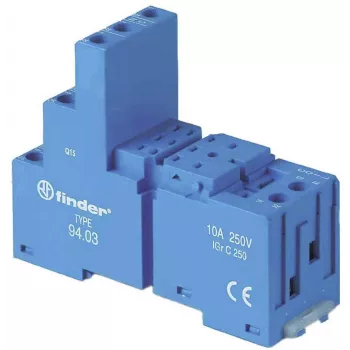 Finder 94.03 blauwe schroefklembehuizing voor relais van de series 55.33/55.34 en 85, 11-polig, DIN-rail-/paneelmontage, 10 A, 250 V AC