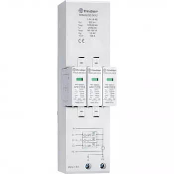 Finder 7P.04.8.255.S012 type 1+2 combinatie-overspanningsafleider voor 3-fasen TN-S- en TT-netten, 4-polig, 255 V AC