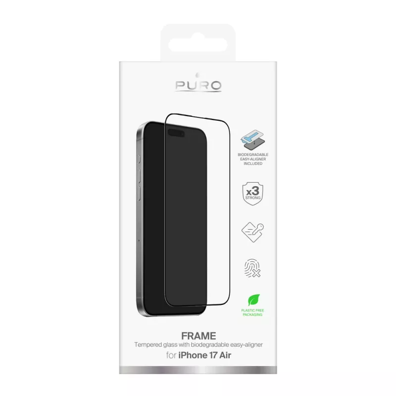 PURO displaybescherming van gehard glas met frame en montagehulp voor Apple iPhone Air, transparant (PUSDGFRAIPHONE1766)