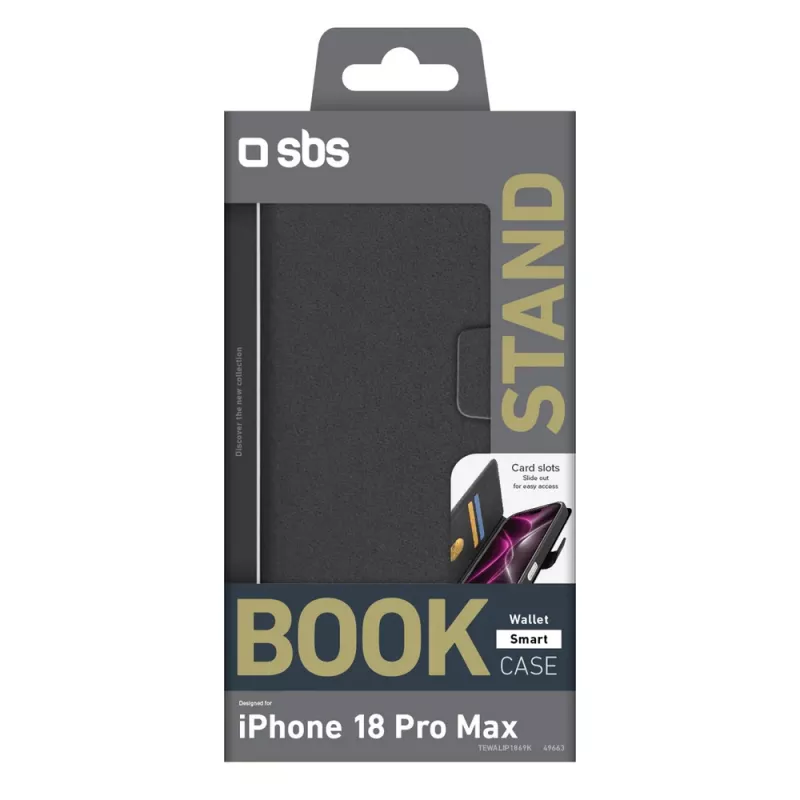 SBS Wallet Smart hoes voor iPhone 18 Pro Max met wallet en standaard - zwart