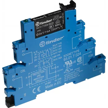 Finder interfacerelaismodule 38.51.7.024.5050, 24 V DC spoel, 1 CO contact, 6 A, schroefklemmen, DIN-rail
