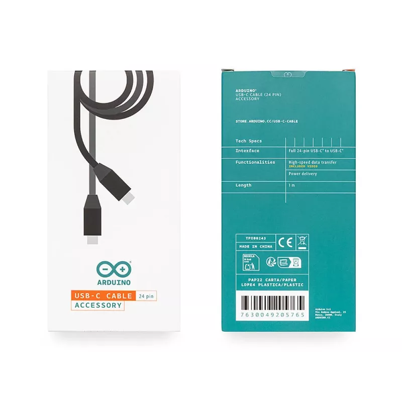Arduino USB-C kabel USB 3.2 Gen1 USB-C stekker naar USB-C stekker 1 m zwart TPX00243