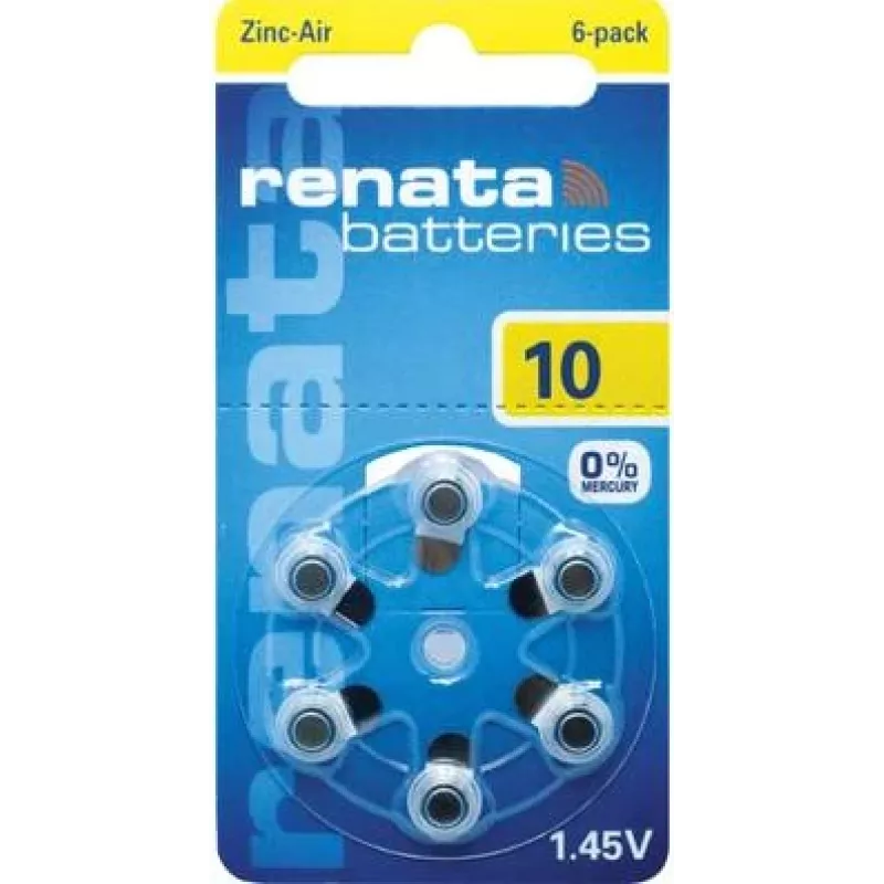 Renata ZA10 zink-lucht PR70 hoortoestelbatterij 105 mAh 1,4 V 6-pack ZA10.DP6 0HG