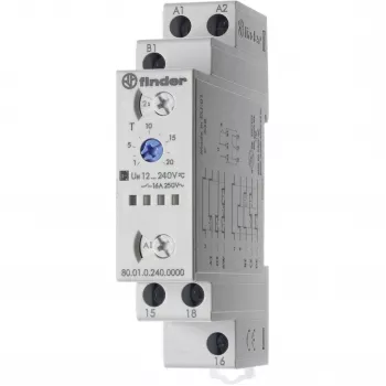 Finder 80.01.0.240.0000T multifunctionele tijdschakelaar, 0,1 s - 86400 s, 1 wisselcontact, 240 V AC, DIN-rail