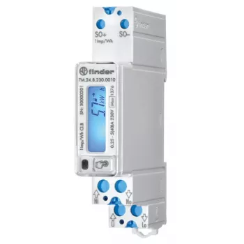 Finder 7M.24.8.230.0010 eenfasige energiemeter MID, directe aansluiting, 100 A, klasse B, DIN-rail, S0-impulsuitgang