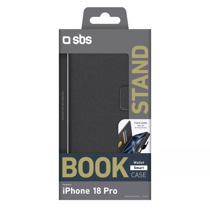 SBS Wallet Smart hoesje voor iPhone 18 Pro met wallet en standaard - zwart