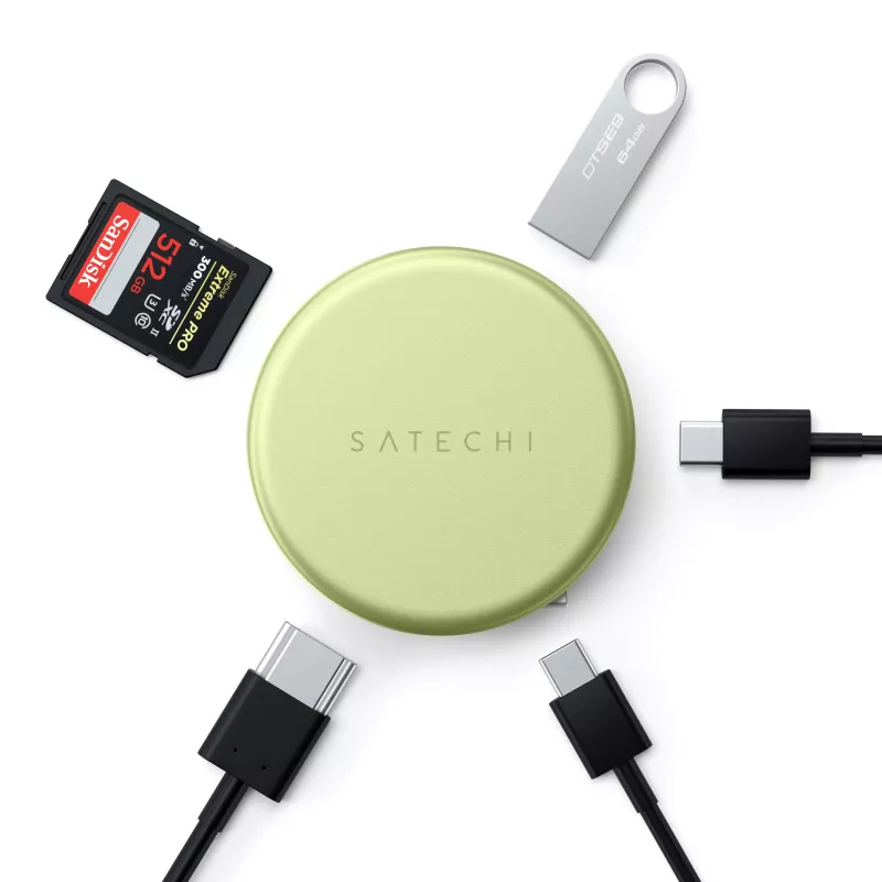 Satechi OntheGo 5-in-1 multiport adapter - USB-C hub met 4K HDMI, USB-C 5Gbps, USB-A 5Gbps, SD-kaartlezer, 60W PD pass-through (Citrus)