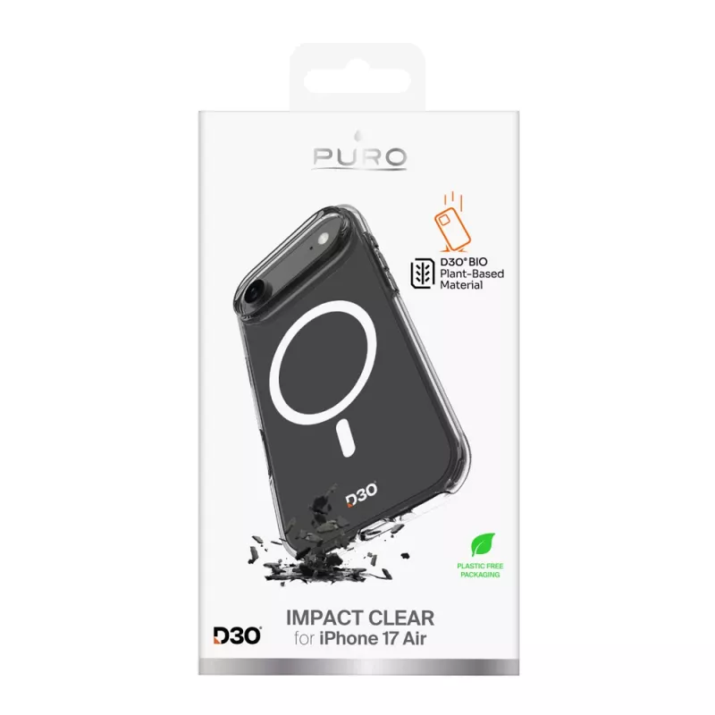 PURO Impact Clear D3O Bio-hoesje voor Apple iPhone Air, MagSafe-compatibel, transparant (PUIPC1766IMPCLD3OTR)