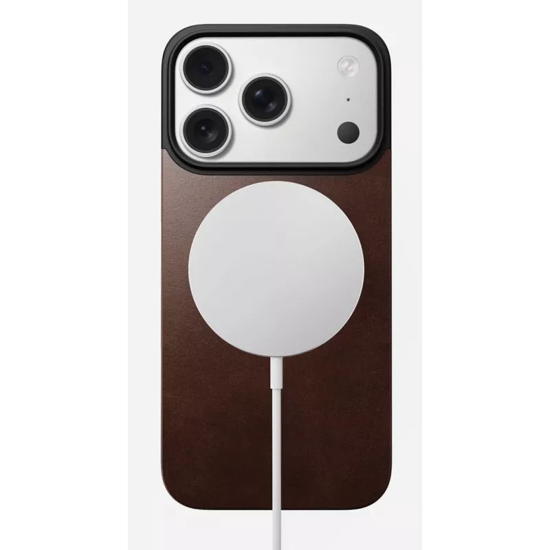 NOMAD Magnetic Leather Back voor iPhone 17 Pro MagSafe-compatibel Horween leer Rustic Brown