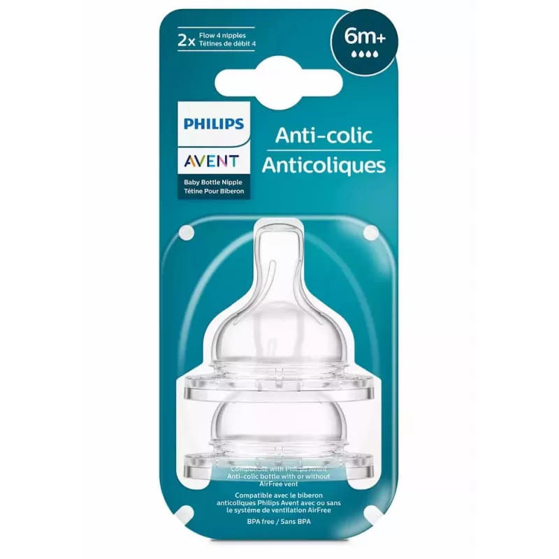 Philips Avent Anti-Colic babyflessen siliconen speen, snelle melkstroom, 6M+, 2-pack