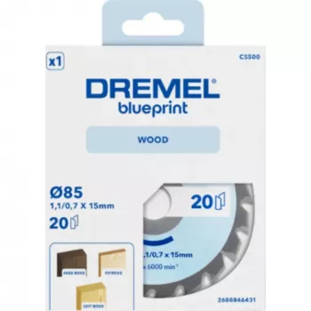 Dremel CS500 houtcirkelzaagblad 85mm, wolfraamcarbide-getand, 20 tanden, voor DSM20 Compact Saw 2608846431