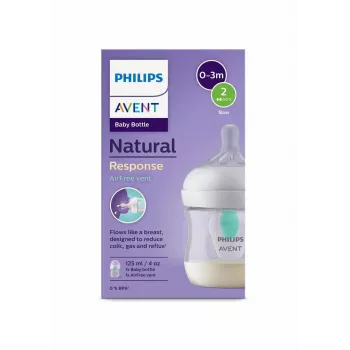 Philips Avent Natural Response anti-koliek babyfles met AirFree ventiel, 125 ml, Newborn Flow 1, 0m+
