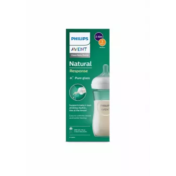 Philips AVENT Natural Response glazen babyfles 240 ml, Medium Flow speen, 1m+